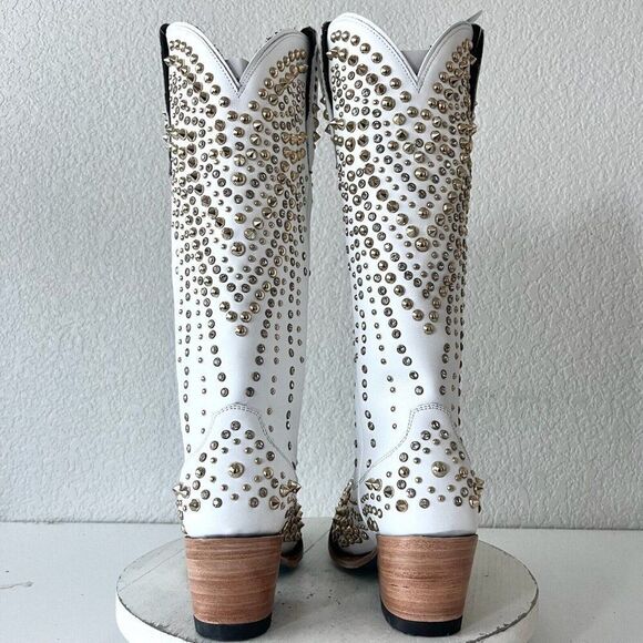 Lane DOLLY White Cowboy Boots Womens 6.5 Gold Bling Western Wedding Bridal Tall - Picture 3 of 11